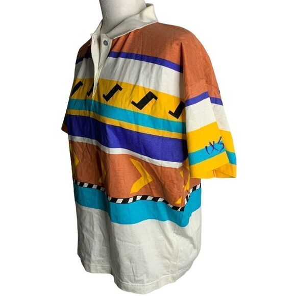Vintage 80s 90s  IXSPA Short Sleeve Polo Shirt M Multi Stripe Surf - Picture 3 of 6